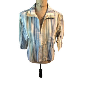 Lemon Grass Studio Striped Shirt Jacket Size Medium Blue Green